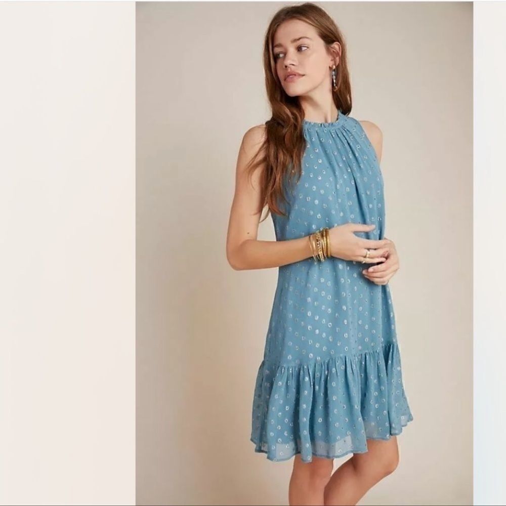 Anthropologie - Blue Natalie Flounced Tunic Dress